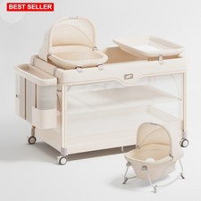 Baby Playard 6-in-1 Pack Bassinet Portable Crib Travel Changing Table Waffle
