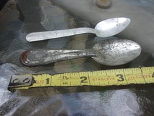  2 Vtg. Children's Tin Metal Tea/Kitchen Utensil Set Spoons