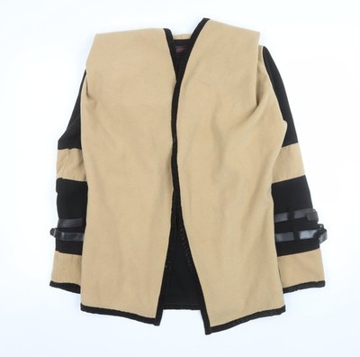 Absolutely Faith Damen Mantel beige schwarz mit Gürtel mittellang M