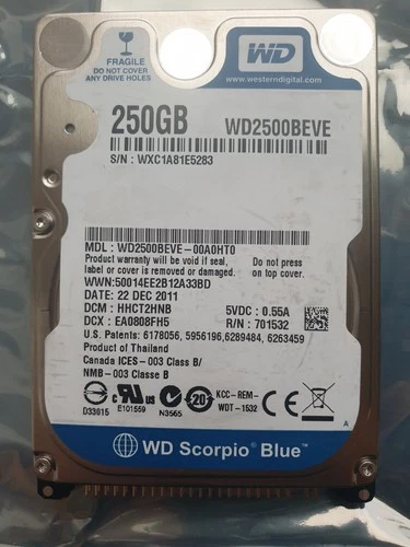 Western Digital 250GB WD2500BEVE-00A0HT0 2.5" IDE HARD DRIVE WD - DCM: HHCT2HNB