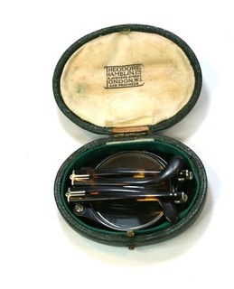 FOLDING SPECTACLES EYEGLASS THEODORE HAMBLIN GOOD COND. READING LENSES C1920