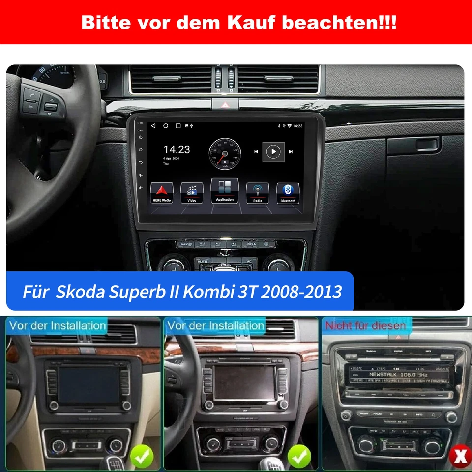 10.1" Android 14 Autoradio Carplay GPS DAB+ Für Skoda Superb II Kombi 3T 2009-14 - Bild 3 von 4