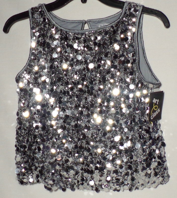 NWT Art Class silver sequined glitzy pullover sleeveless top size XL (14) girls'