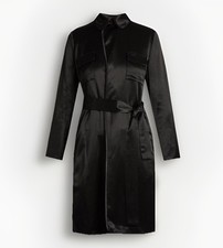 NWT DIANE VON FURSTENBERG "Blaine Two" black satin robe coat size 4/Small NEW