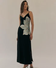 Free People La Fuori Calla Blue Lily Noir slip dress 100% vegetarian silk M NWT