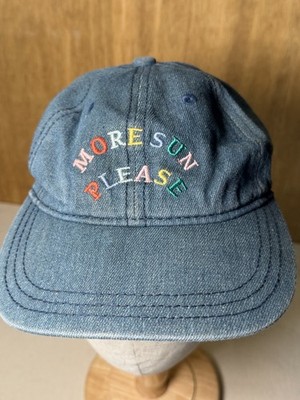 Vintage More Sun Please Rainbow Strap Denim Dad Hat Cap Adjustable Blue 90s