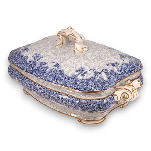 Royal Worcester W2297 68547 Oval Covered Serving Dish Blue Floral Gold Trim 1890