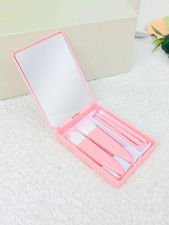 Substructure Setting Out 5PCS Makeup Brush Set With Mirror Case Portable Foundation Blush ...