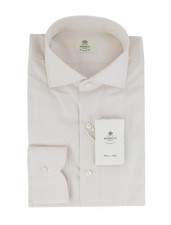 $500 Luigi Borrelli Off White Solid Cotton Sh...