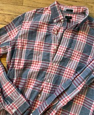 JCREW MENS L Red White Grey Button Down Casual Long Sleeved