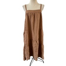 Quince 100% European Linen Golden Brown Maxi Dress Sz XL Boho Loose