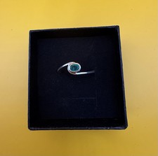 Silver Ring Size 8 With Colombian Natural Emerald Stone