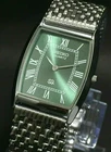 Vintage Seiko Slim Barrel Quartz Men's Green Face Dress Watch-Free DDP Shipping
