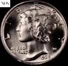 1935 Mercury Dime - Gem BU Full Split Bands FSB -- 90% Silver