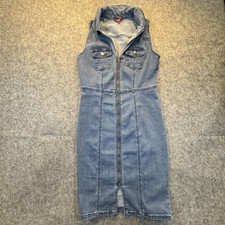 GUESS Dress Womens Medium Blue Denim Sleeveless Zip Front Collared Bodycon Mini