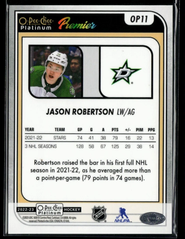 2022-23 O-Pee-Chee Platinum Premier #OP11 Jason Robertson - Image 2 of 2