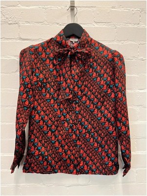 Vintage 1980s Selfridges London boat print pussy bow blouse, UK6