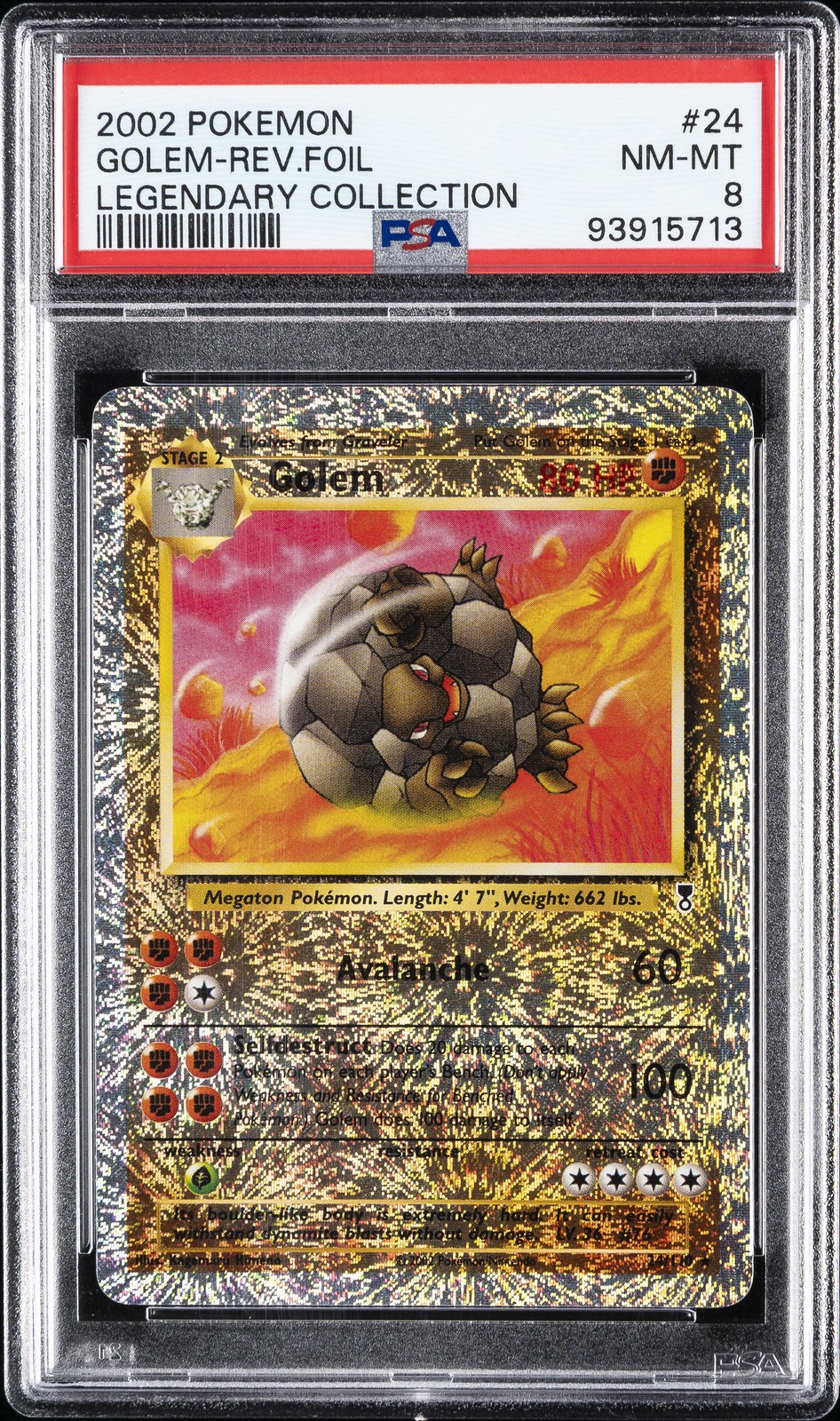 2002 POKEMON LEGENDARY COLLECTION #24 GOLEM-REVERSE FOIL PSA 8