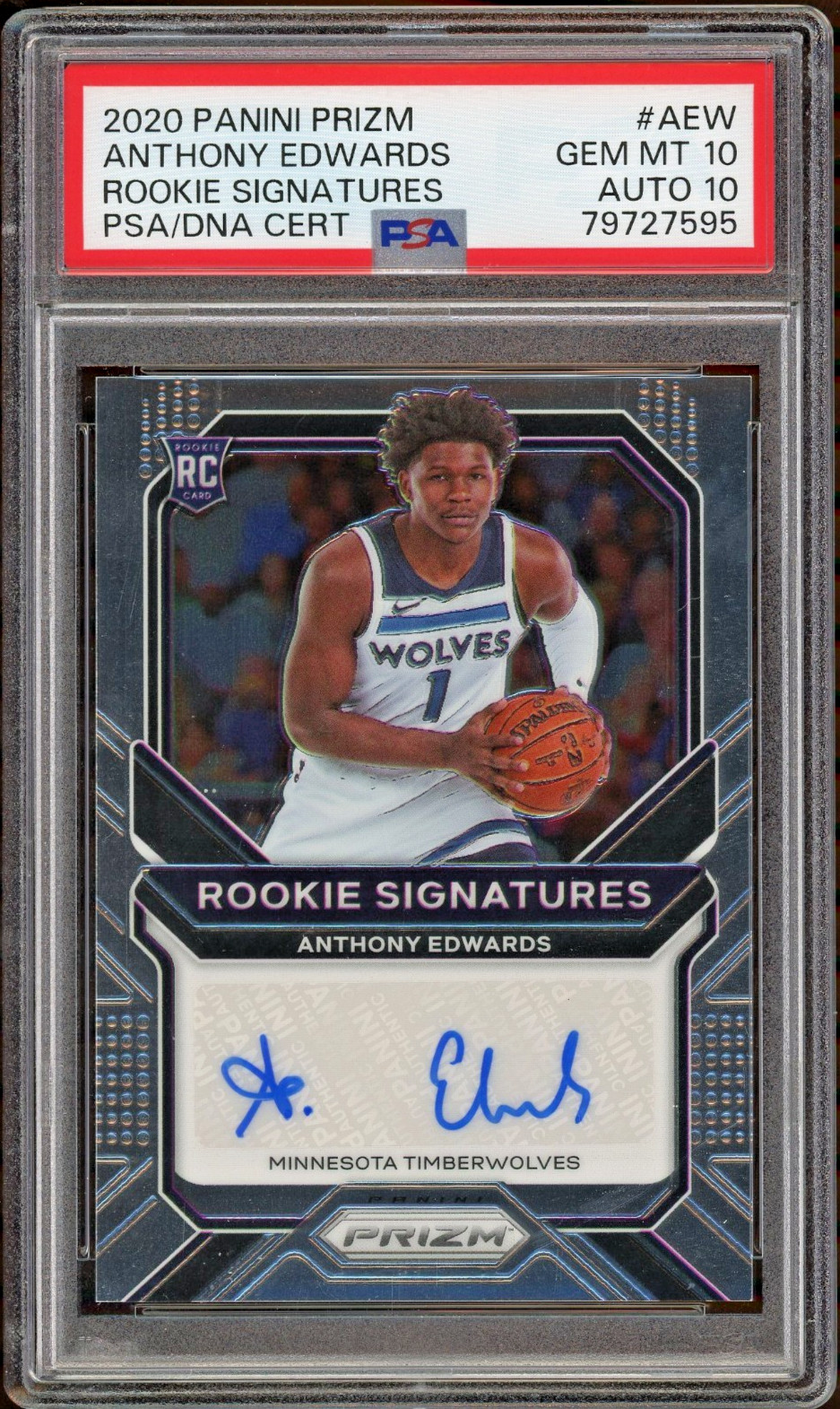 2020-21 Panini Prizm Anthony Edwards Rookie Signatures Auto PSA 10/10 Gem Mint