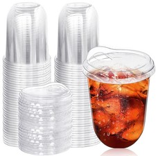 Alaeseje 50 Pack Clear Plastic Cups with Strawless Sip 50 16 oz,