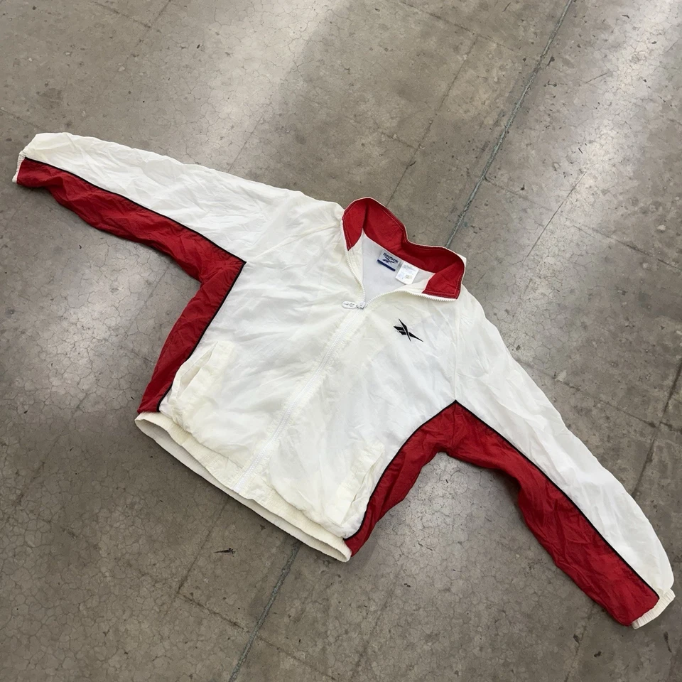 Vintage Reebok Windbreaker Jacket Red White 90s Retro Track Style Small - Image 4 of 4