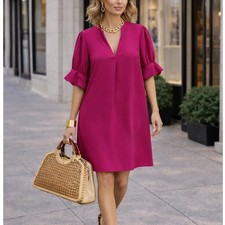 Women's Fuschia Spring Dress Sz. Small by Qacohu Tunic Loose Fit New