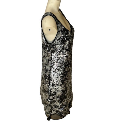 Abito vintage soprano foderato paillettes moda nero argento donna L made in USA - Foto 3 di 9