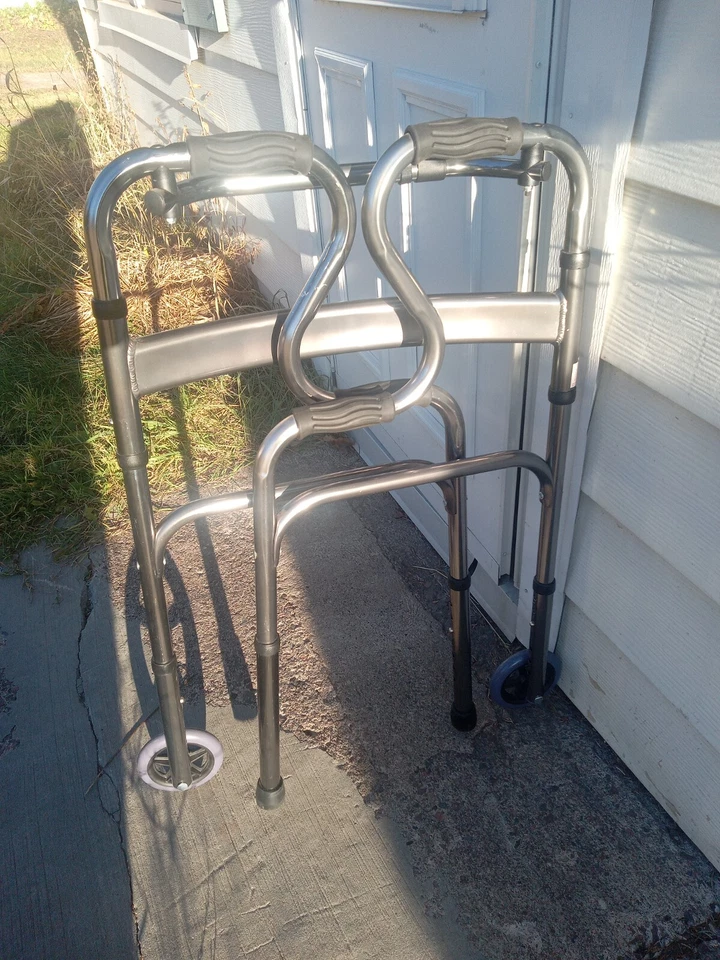 Heavy-Duty Folding Walker - Aluminum Alloy w/ Wheels - Rose Silver - Image 3 of 4