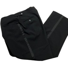 34W x 27L Mens Black Tuxedo Pants Satin Stripe Regular Rise Straight Leg Vintage