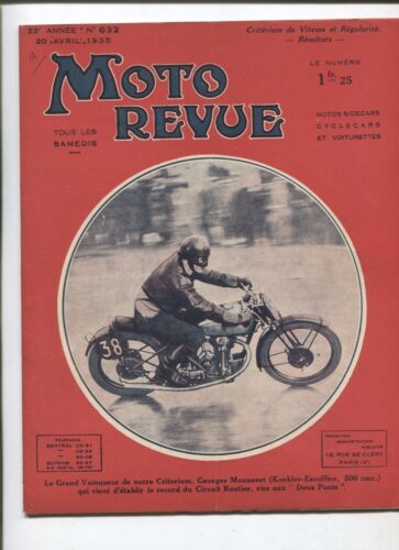 Moto Revue N°632  ; 20  avril 1935 : moto de course la Rondine / 4 roues Darmont - Afbeelding 1 van 1