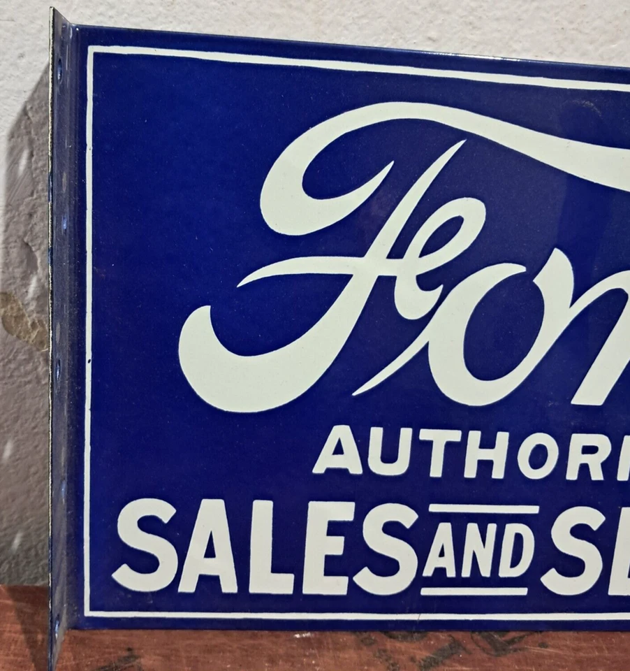 Ford Sales And Service Porcelain Enamel Sign 18 x 10 Inches 2 Sided - Image 2 of 4