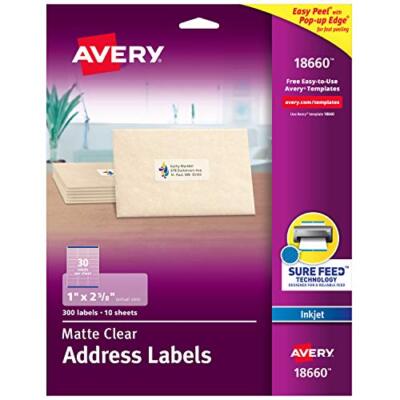 Avery Easy Peel Permanent Address Labels, 18660, 1'' x 2 5/8'', Clear, Pack Of 300