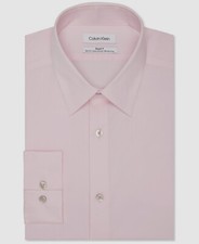  80 Calvin Klein Men's Slim-Fit Pink Long-Sleeve Button Dress Shirt 14.5 32/33