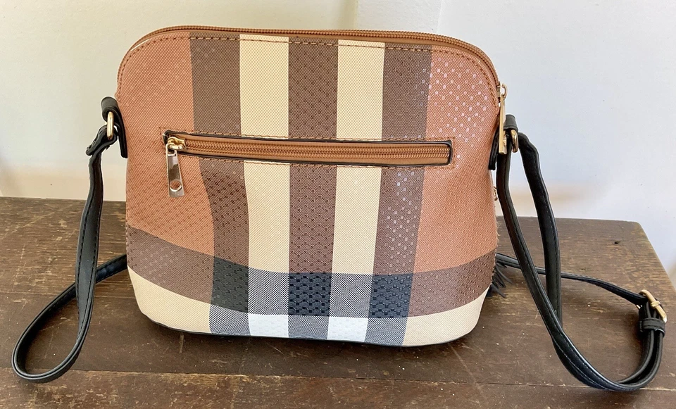 Deluxity Plaid Crossbody Pattern Lady Dome Crossbody Bag Tassel Nice Used - Image 4 of 4