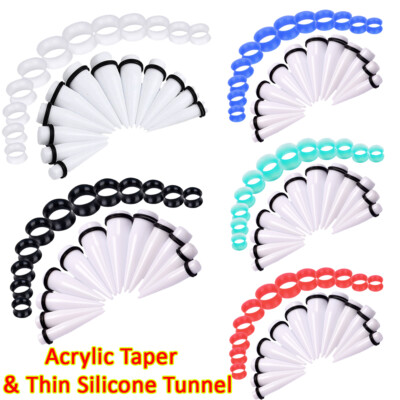 12-24PCS Big Gauge Stretching Kit Acrylic Taper Thin Silicone Tunnels 00G-20MM