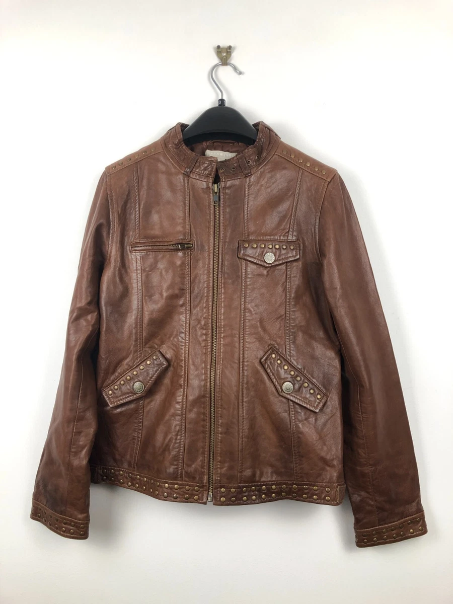 JIGSAW JUNIOR brown leather zip up jacket age 12 13
