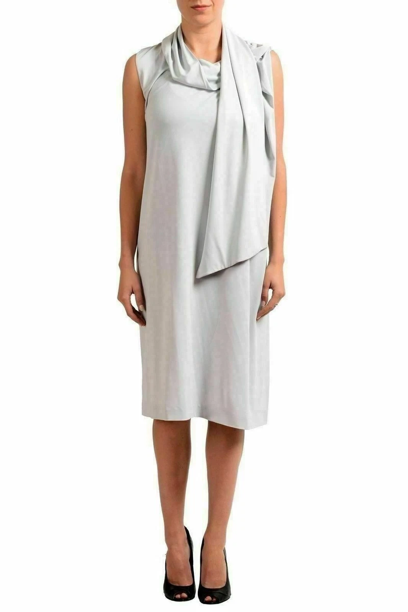 Maison Margiela 4 Women's Gray Sleeveless Scarf Attached Sheath Dress US M IT 42