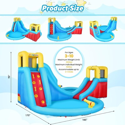 #ad 15.4FTx14.5FT with Dual PoolClimbing Wall 2 Slides 2 Water Cannon for Outdoor $399.99
