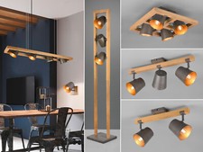 Industrial Lampen Holz mehrflammig Balkenpendelleuchte, Punkstrahler, Standlampe