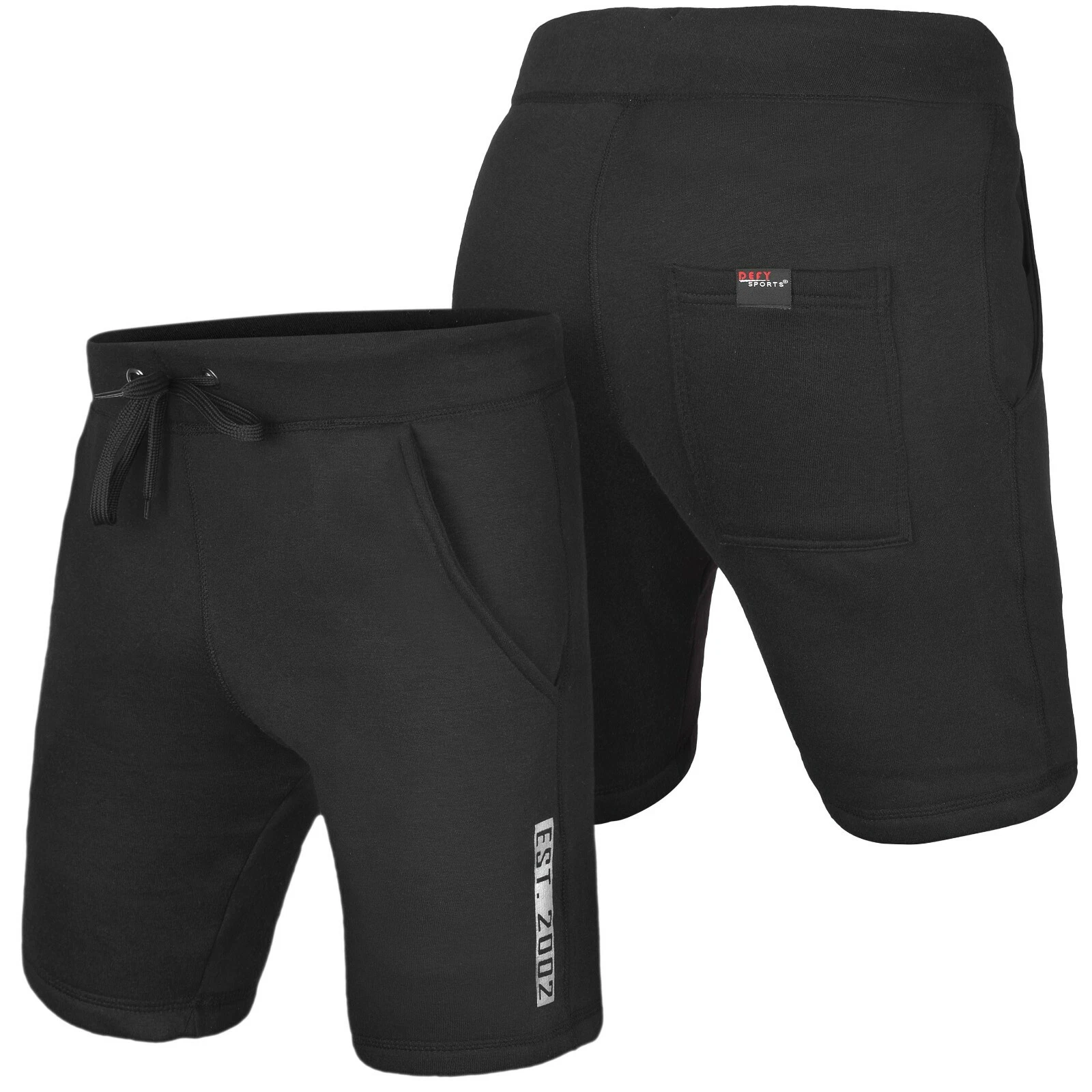 DEFY Men's Classic Casual Fit Fleece Shorts Gym Exercise Jogger Fitness Black