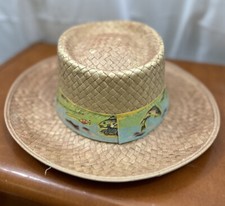 Vintage Straw Hat With Hat Band Let  s Go Fishing Medium