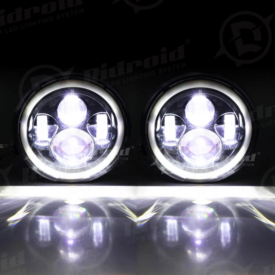 Pair 7"Round LED Headlights&Green Halo Ring For Dodge Dart D100 D200 D300 Pickup - Image 4 of 4