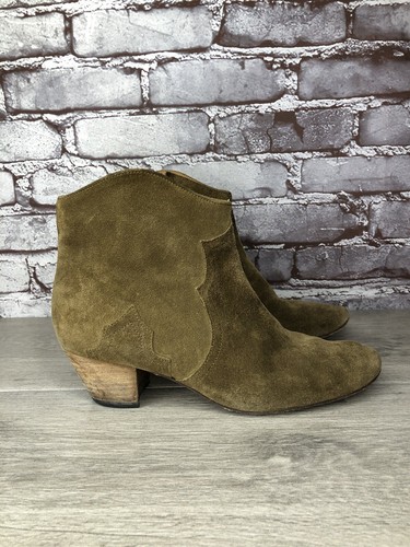 Isabel Marant Dewina Olive Green Brown Suede Dicker Ankle Booties Women Sz 40EU - Picture 3 of 23