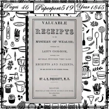 1845 Valuable Receipts  Cook Book 46 Pages