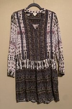 Anthropologie Tiny Dress Sz S Peasant Black Cream Geometric V Neck Boho Pockets