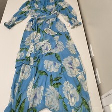 Taylor Sky Blue Long Sleeve Floral Wrap Maxi Dress Blue Size 2