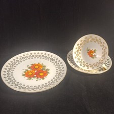 Set trio pranzo floreale vintage Winterling Roslau Bavaria poppi e oro tazza da tè