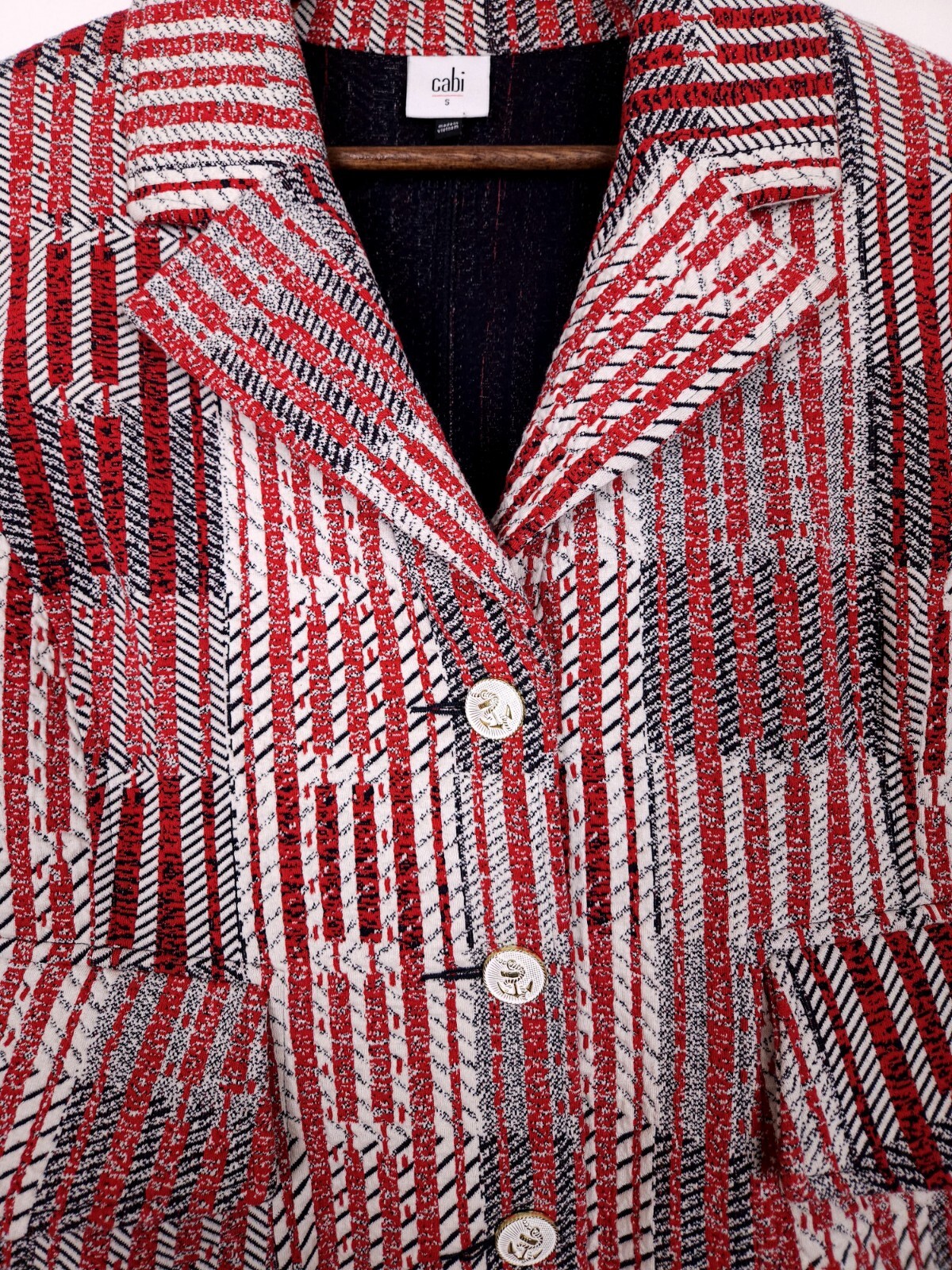 Cabi Patchwork Button-Up Blazer Jacket #6028 Red … - image 3