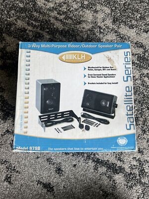 NEW Pair of KLH 979B Black Indoor/Outdoor 3-Way Speakers w/Bracket Patio RV Boat