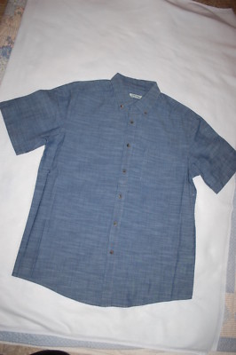 Mens S/S BUTTON FRONT SHIRT w/ POCKET Blue Variegated DRESSY